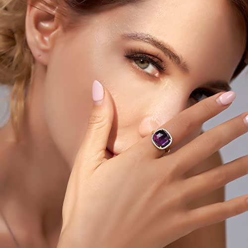 Jupiter Natural Amethyst Gemstone Ring - 14K Gold Plated Genuine Gemstone Women Ring, 0.47"/12Mm Natural Birthstone Rings Jewelry Gifts For Valentine's Day, Mother's Day, Birthday Jewelry Gifts #TOP4