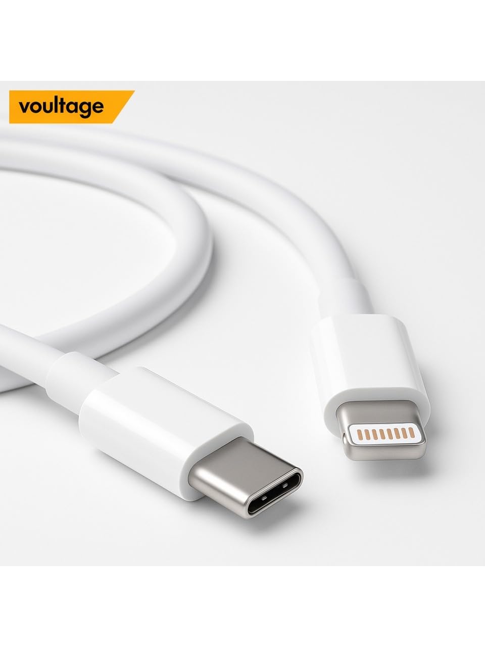 Voultage 20W Type-C To Lightning Hızlı Şarj ve Veri Kablosu - Beyaz (1 Metre) - İPhone 14, 13, 12, 11, İPad Uyumlu Esnek ve Dayanıklı Şarj Kablosu