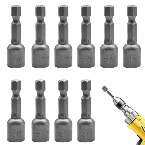10PCS 8mm Hex Bit Set, 1/4" Quick-Change Hex Shank Magnetic Nut Driver, Impact Driver Socket Set for Auto Repair, Woodworking & Machine Maintenance