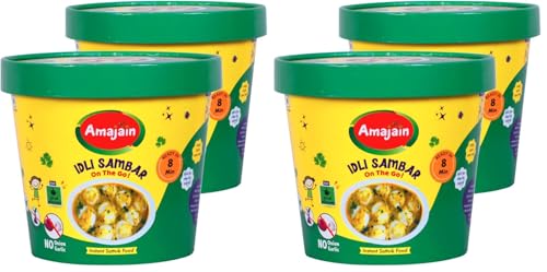 Image of Amajain Instant Sattvik Healthy Idli Sambar, Ready-to-Eat, No Added Preservatives, No Added Flavours, Jain-Friendly, 90g (Pack of 4)