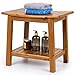 Upolana Teak Shower Bench, 20" Solid Wood Shower Stool Waterproof Shower Seat with Storage Shelf for Bathroom, Indoor & Outdoor Use