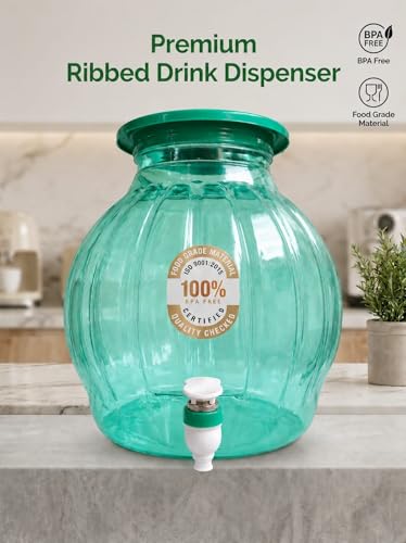 Image of 10 Litre Water Dispenser Jar with Tap | Food Grade Plastic | Leak Proof Spigot | BPA Free Storage Container for Home Kitchen Office (Green)