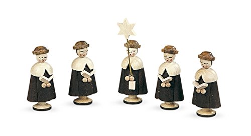 Rudolphs Schatzkiste Figurki bożonarodzeniowe 5 figurek kulików małe naturalne wysokość: 4,5 cm NOWOŚĆ Kościół Seiffen Rudawy drewno Śpiewacy Gwiazdy Boże Narodzenie Ozdoba okienna Zabawka Dekoracja
