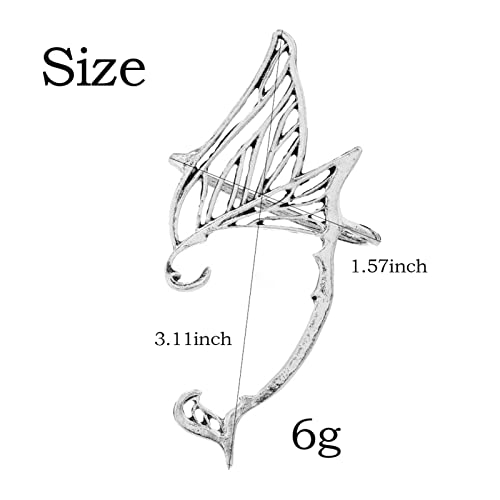 1 Pair Elf Ear Cuffs Retro Hollowed Butterfly Wing Earrings For Fantasy Fairy Ears Ear Cuffs For Women Pierced Elf Ear Cuffs For Fairy Elven Cosplay Costume (Silver) #TOP2