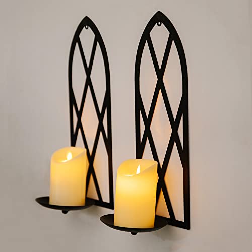 Hpc Decor 15.8'' Candle Sconce Set Of Two- Black Metal Candle Wall Sconces- Wall Sconce Candle Holder - Sconces Wall Decor Set Of 2 For Living Room, Bathroom, Dining Room #TOP4