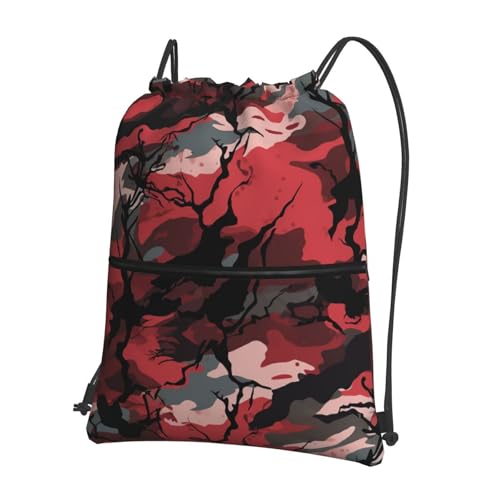 Drawstring Backpack Water Resistant String Bag Red camouflage Sports Sackpack Gym Sack for Men Women