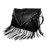 TOVINANNA Sac à Bandoulière Femme 15.00 x 13.39 x 0.79 Pouces avec Rivets et Franges – Léger pour Shopping Quotidien et Sorties Décontractées – pour Femmes