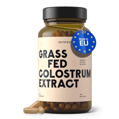 Nutriest Colostrum Kapseln (240 Stück) – Bio Colostrum Pulver I Europäische Weidehaltung I 100% Grassfütterung I Für Darmgesundheit & Immunsystem I Enthält 30 % aktives IgG (Immunglobulin)
