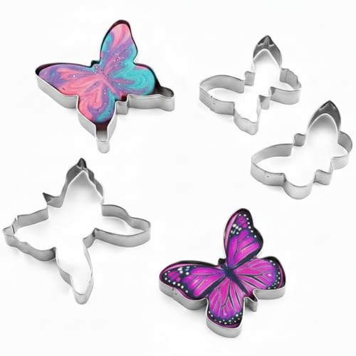 NELJIBEHU Butterfly cookie cutter, 5-piece mini stainless steel cookie cutter set, used for DIY baking cake craft pastry baking tray decoration by NELJIBEHU - Used condition - US$6.09
