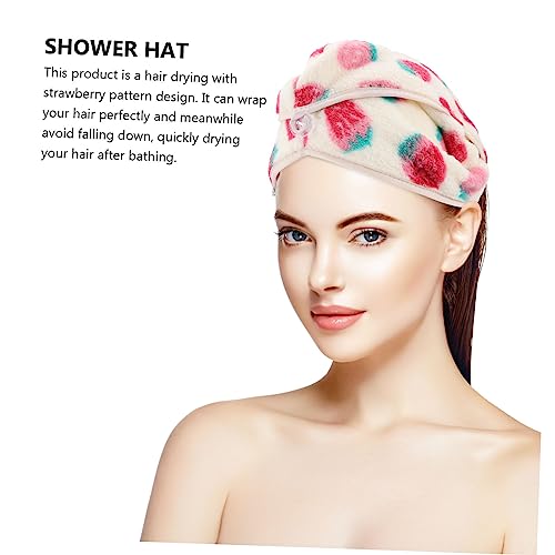 Beavorty Touca De Cabelo Seco De Morango 2 Peças Chapéu Toalhas De Cabelo Para Mulheres Touca De Mic