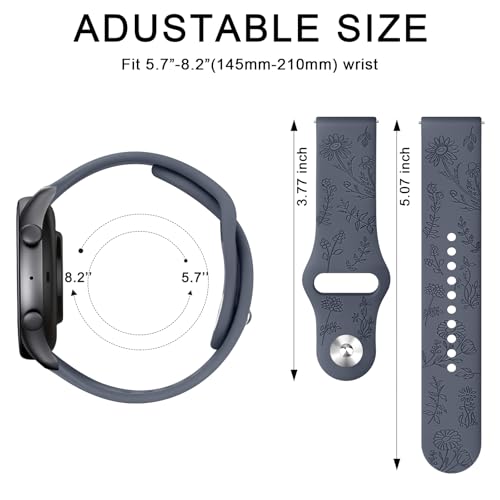 Meliya Veryfit Smart Watch Bands, 22mm Watchbands for IDW13 IDW16 IDW19 IDW26 IDW28 Smartwatch, Floral Engraved Soft Silicone Rubber Sport Replacement Watch Strap for Veryfit (Black+Green+Grey Blue) by Meliya - Used condition - Image 7