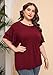 AusLook Plus Size Blouses For Women Burgundy 1X Christmas Tunic Double Ruffle Short Sleeve Shirts Crewneck Clothing Tee Ladies Clothes Flowy Dressy Casual Loose Fit Outfits Maternity Summer Tops