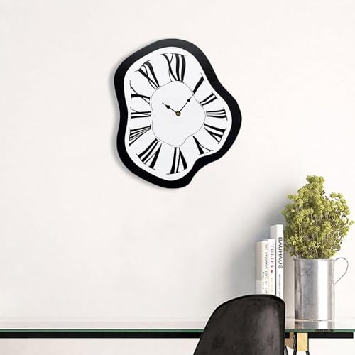 Lucktime Retro Melting Wall Clock Creative Irregular Roman Numeral Clock Silent Non-Ticking Battery Operated Art Decor for Living Room Kitchen Bedroom Office Unique Modern Wall Art Statement Piece