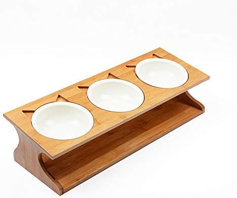 Petilleur Wooden Pet Bowls Elevated Pet Bowls with Stand for Cats and Dogs (3 Bowls, Ceramic)