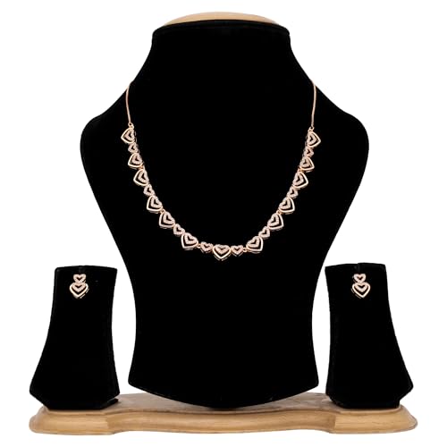 Image of Nilu's Collection Rose Gold Plated | American Diamond Stone Studded | Anti Tarnish Jewellery Set for Women and Girls | Matching Earrings | Perfect for Weddings and Special Occasions (Style 3)