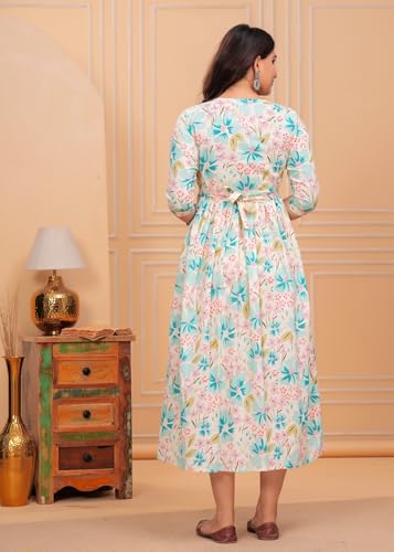 Image of Women's Pure Cotton Floral Printed Maternity Feeding Kurti with Zipper Feeding Dress for Women Feeding Gown
