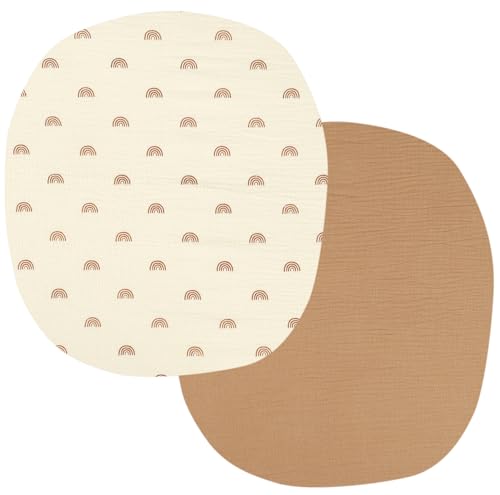 Image of Onacosht Muslin Bassinet Sheets 24" x21" Compatible with Graco Pack ‘n-Play Dome LX Bassinet, Small Round Bassinet Sheets 2 Pack 100% Cotton Natural and Rainbow