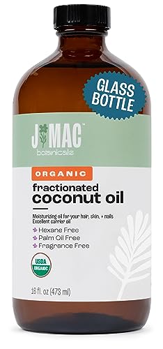 J MAC BOTANICALS Organic Fractionated Coconut Oil (16 Ounce Glass ...