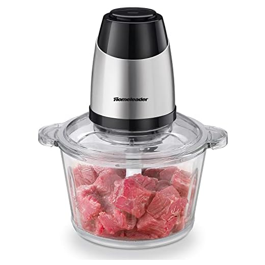Electric Food Chopper, 8-Cup Food Processor by Homeleader, 2L Glass Bowl Grinder for Meat, Vegetables, Fruits and Nuts, Stainless Steel Motor Unit and 4 Sharp Blades, 300W