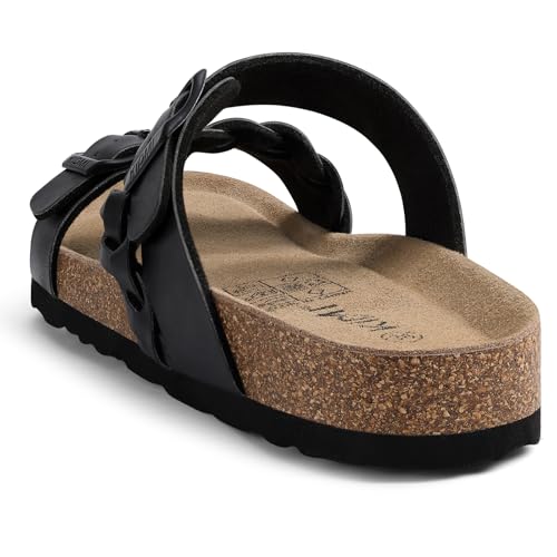 Image of KIDMI Women's Cork Footbed Sandals with Arch Support Comfortable Slip-On Slide Sandals With Adjustable Buckle for Summer
