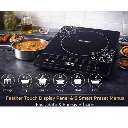 Image of SHEFFIELD CLASSIC 1600W Induction Cooktop with Touch Control | 6 Smart Preset Menus Portable Electric Stove | Energy Efficient Cooktop with Digital Display & Auto Shut-Off (Black)