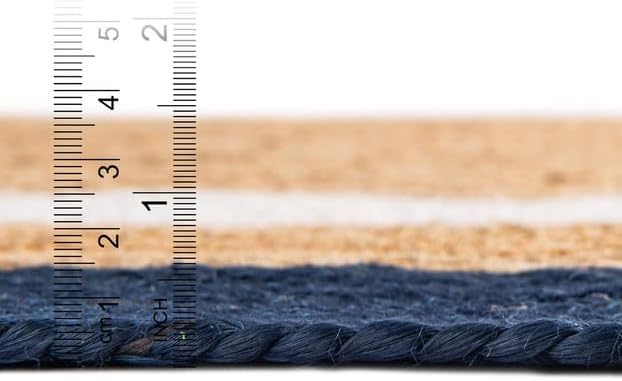 2x6 Ft Beige and Navy Blue & White Jute Area Rug, Hand-Woven, Handcrafted & Unique Designs, Farmhouse Boho Style, Durable & Pet-Friendly Rug for Living Room, Dining Room, and Bedroom