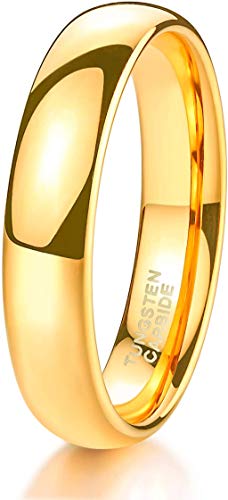 Shuremaster 4mm Tungsten Wedding Band Ring for Men Women Gold Plated Domed High Polished Comfort Fit 12