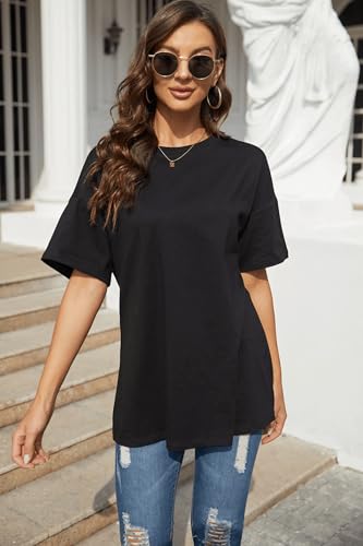 Fisoew Women's Oversized T Shirts Tees Half Sleeve Crew Neck Cotton Tunic Tops3