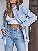 Dokotoo Jean Jacket Women Fashion Spring Fall Country Concert Outfits Casual Long Sleeve Denim Shirt Distressed Boyfriend Denim Jacket Shackets Western Jean Jacket Womens Clothing Sky Blue Jackets S