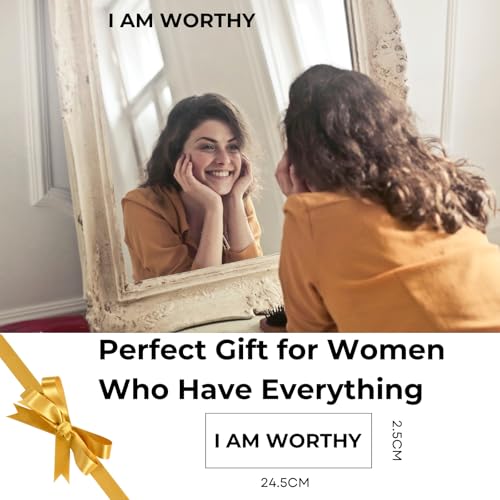 Image of inchI AM Worthy Self-Affirmation Mirror Decal, Positive Meditation Vinyl Sticker, Mindfulness Wall & Mirror Sticker, Safe for Kids & Teens, Motivating Bathroom Decor for Girls - 2.5 * 24.5cm