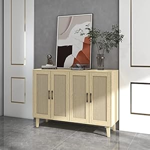 Panana buffet storage cabinet with rattan decorating 4 doors living room kitchen sideboard 4843 x 3465 x 15 inch natural wood  urban country home decor