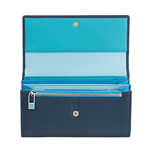 DUDU Mehrfarbige Kuvert - Damenbrieftasche RFID in Leder Blau
