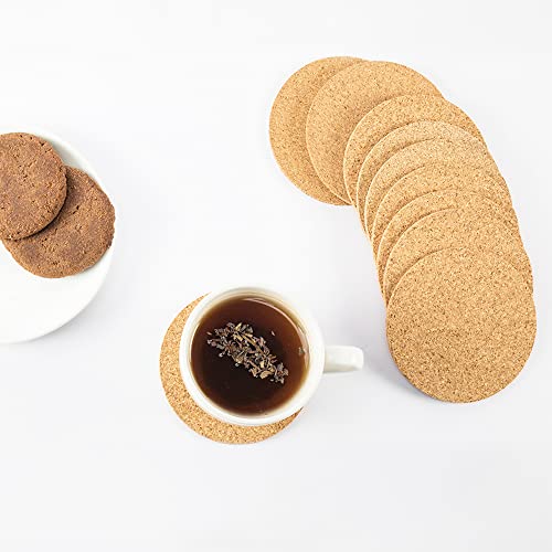 Image of Kavi Plain Round Cork Coasters Set of 10, 5mm Thick, 4 in Dia, Water Absorbent, Heat Resistant, Natural Brown