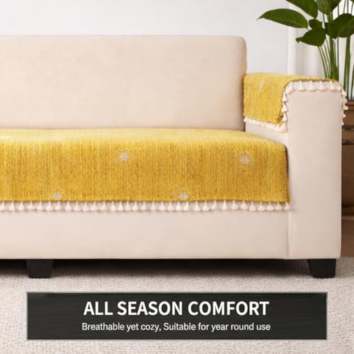 Image of STITCHNEST Woven Fabric Sofa Cover 2 Seater with 2 Hand Rest Covers - Washable Green Sofa Cover with Tassels - Durable Premium Fabric - Stylish Sofa Protector for Living Room & Furniture Decor5