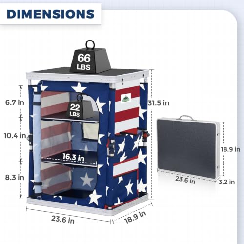 EAGLE PEAK Mesa Plegable de Camping Exterior con Gran Organizador de 3 Niveles y Bolsillos Laterales, Cocina Portátil de Aluminio, Bandera Americana miniatura 2