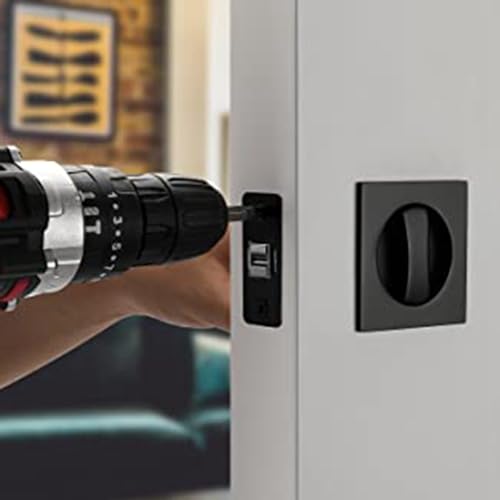 2X Cerradura para Puerta Corredera, Plata Mate, Herraje Contemporáneo para Puerta Corredera de Privacidad, Negro miniatura 2