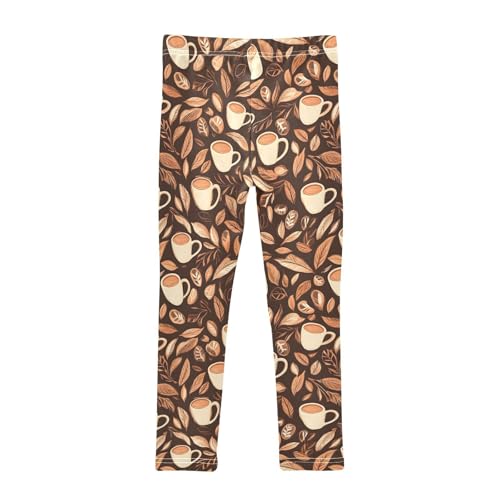 Brown Coffee Leaves Girls Leggings Ultra Soft Compression Yoga Gym Pants for Kids 4-10T2