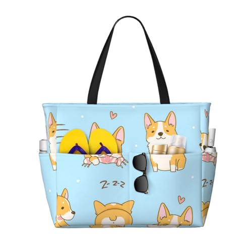 Sac de plage Corgi mignon le grand cabas spacieux contre le désordre