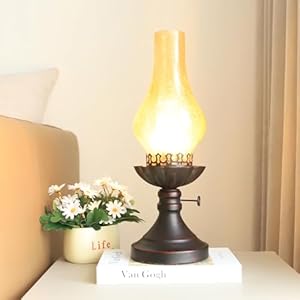 Rustic lampretro bedside lampsfarmhouse lampbedroom lamplamps for nightstandindustiral table lamp with glass lampshadebulb included yellow glass  urban country home decor