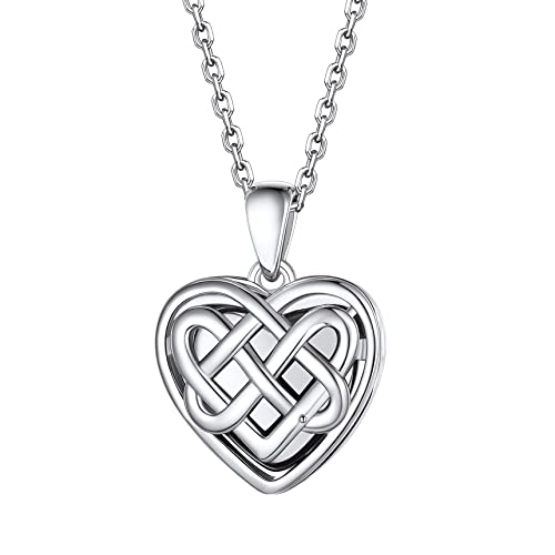 Bestyle Sterling Silver Celtic Knot Locket Necklace Delicate Silver Heart Locket, Cute Lucky Amulet Locket Necklace Statement Jewelry Mother's Day Gift For Mom Mother Wife Daughter, 18"+2" Chain #TOP28