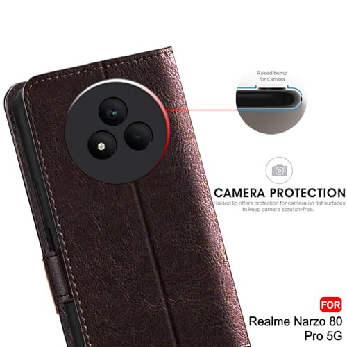 Image of TheGiftKart Flip Back Cover Case for Realme Narzo 80 Pro 5G | Dual-Color Leather Finish | Inbuilt Stand & Pockets | Wallet Style Flip Back Cover for Realme Narzo 80 Pro (Faux Leather, Coffee & Brown)
