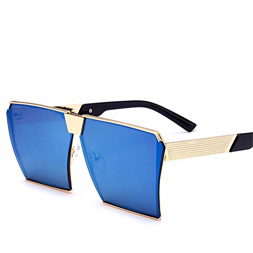 Preisvergleich Produktbild JISHUQICHEFUWU Sonnenbrille / Herren-Sonnenbrille / Persönlichkeit rundes Gesicht große Rahmen / Sonne Augen, Goldrahmen blau reflektierenden Film