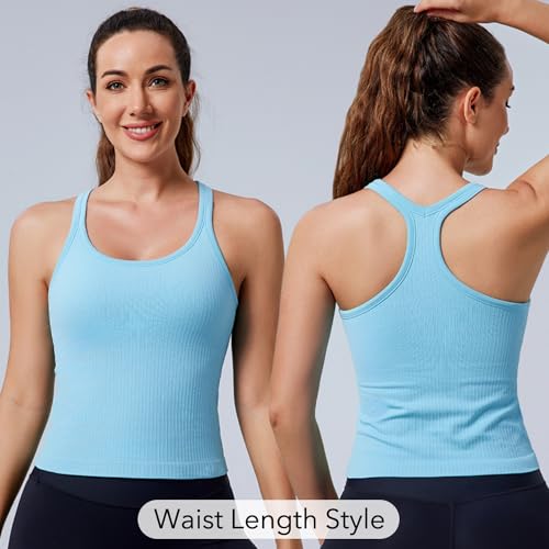Image of Women's Workout Tank Tops, with Built in Bra Racerback Seamless Crop Tops | Removable Pads, 1 /2 /3 Pack, A-D Cup, High Support, Wireless, Full Coverage, Camisole Sport Tanks, for Yoga Gym Exercise Daily