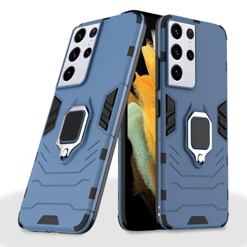 Image of Pikkme D5 Tough Armor Bumper Back Cover Case for Samsung Galaxy S21 Ultra |Ring Holder & Kickstand in-Built (Blue)