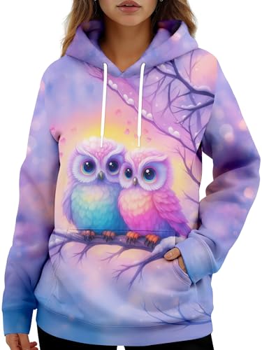 HIVICHI Owl Hoodies for Women Graphic Cute Print Funny Trendy Pullover Hooded Sweatshirt, XX-Large,