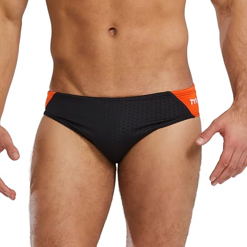 TYR Men's Hexa Blade Splice Racer Swimsuit, Black/Orange, 26