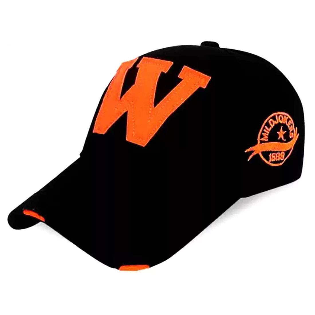 KolvaMen's Cotton Black & Orange Embroidered W Letter Baseball Snapback Cap