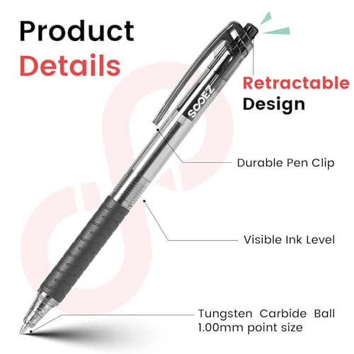 Image of Sooez 75 Pack Pens Bulk, Ballpoint Pens with Soft Grip, Medium Point 1.0mm | Retractable Black Ink Pen, Smooth Writing, No Bleed, Note-Taking & Journaling, for Nurses Servers Teachers School Office