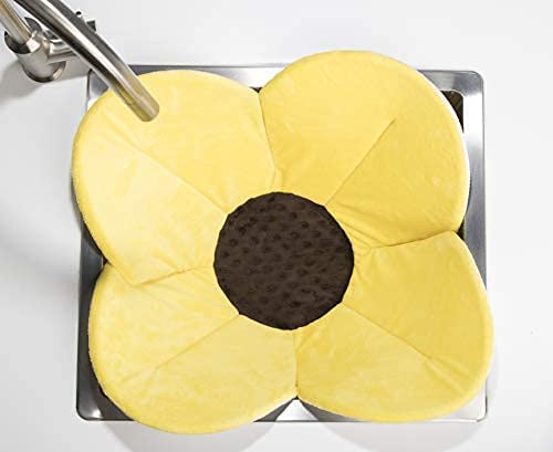 Blooming Bath Poppy Flower Bath Mat - Sink Bathtub Cushion for Baby - Plush Minky Fabric for Newborn to 6 Months - Washer-Safe Infant Newborn Essentials - Baby Shower Gifts for New Mom (Yellow/Brown) - Thumbnail 3