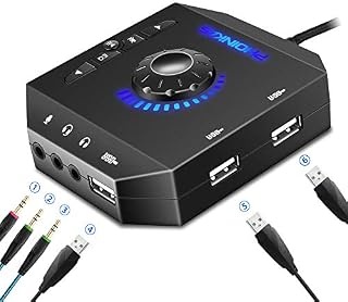 External Sound Card, PHOINIKAS USB Audio Adapter with 3.5mm Headphone and Microphone Jack